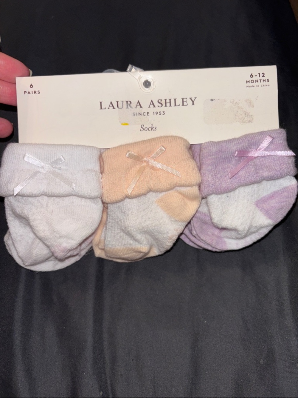 Laura Ashley Pastel Baby Sock Set - White, Peach, Lavender